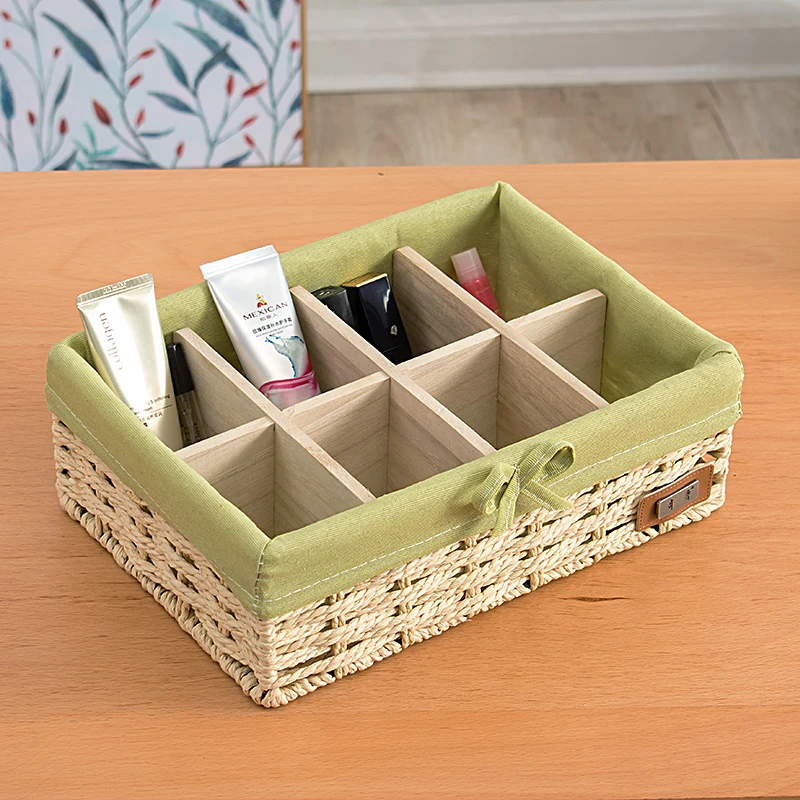 收纳盒分格玄关钥匙化妆品储物筐手工草编客厅遥控器零食收纳篮