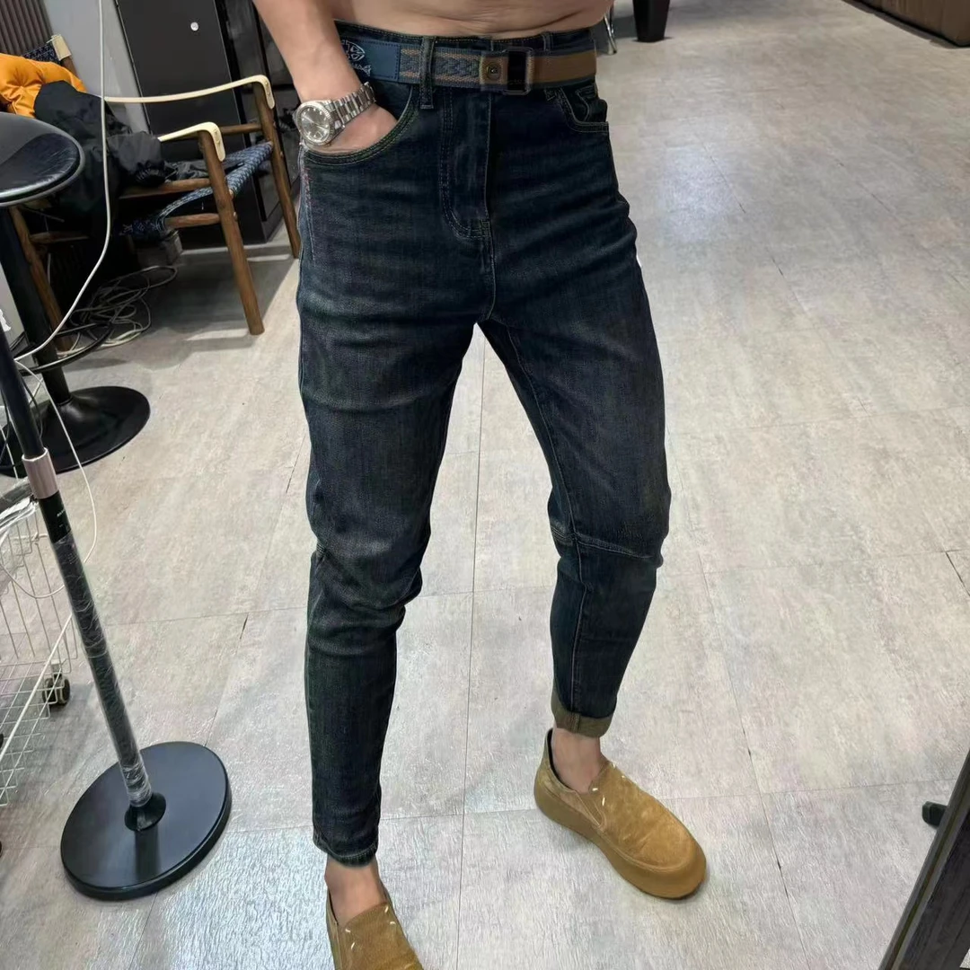 小侯+95038早秋新款休闲百搭男士潮男净版腰带时尚潮流简约牛仔裤