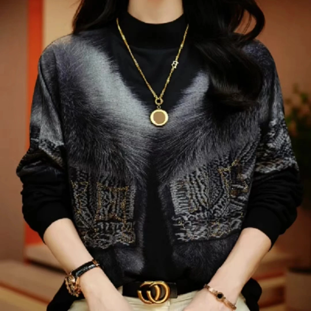 新款高级感海岛棉洋气保暖时尚百搭显瘦圆领上衣秋冬双面奥绒