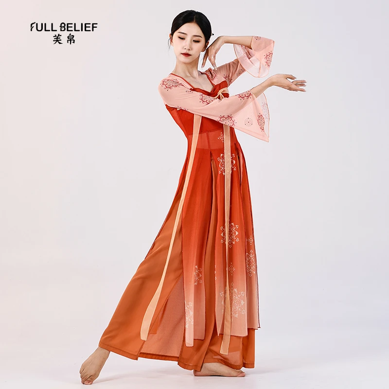芙帛古典舞舞蹈服女汉唐齐胸飘带身韵飘逸长款纱衣中国舞演出服装