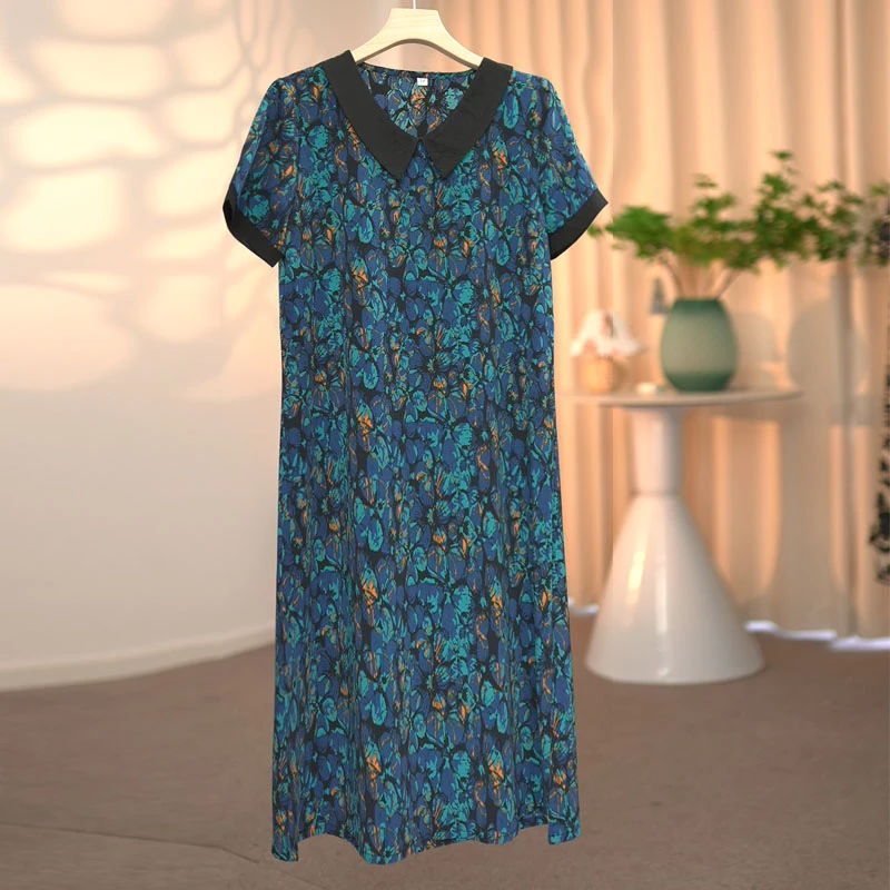 2024夏季时尚气质显瘦宽松连衣裙过膝遮肚休闲女装裙子