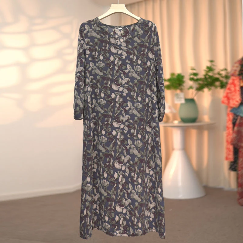 2024时尚显瘦秋季宽松百搭中老年妈妈装休闲女士气质连衣裙