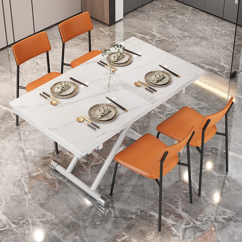 玻晶奢石折叠升降茶几餐桌两用一体式小户型多功能可移动方变饭桌