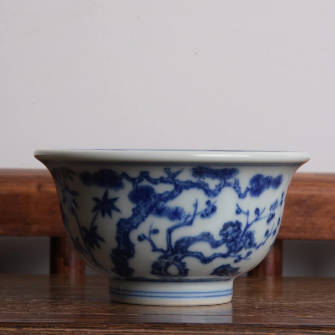 MP008  景德镇陶瓷器青花松竹梅纹压手杯茶杯