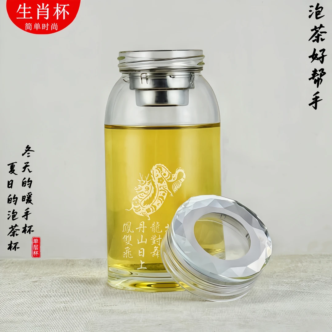 高硼硅玻璃杯加厚单层大容量水杯大肚杯便携杯子十二生肖杯泡茶杯