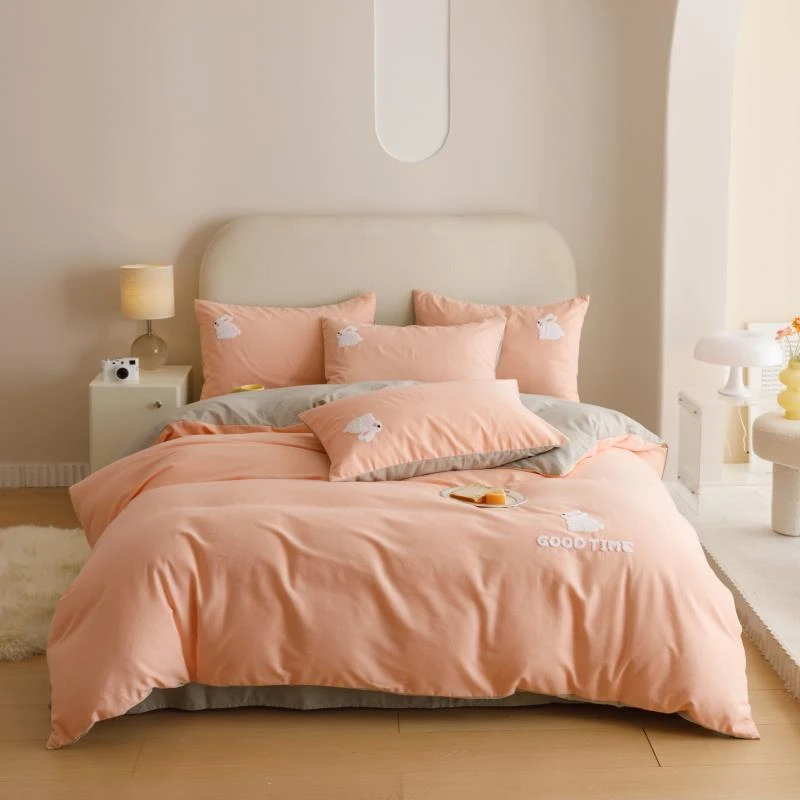 【开心家】小兔 100%全棉纯棉加厚亲肤生态磨毛卡通毛巾绣四件套