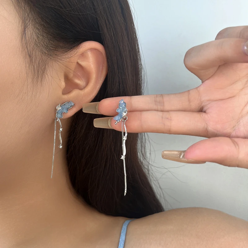 合金仿水晶耳饰 1105灵动蝴蝶耳环女轻奢小众设计气质百搭耳饰潮