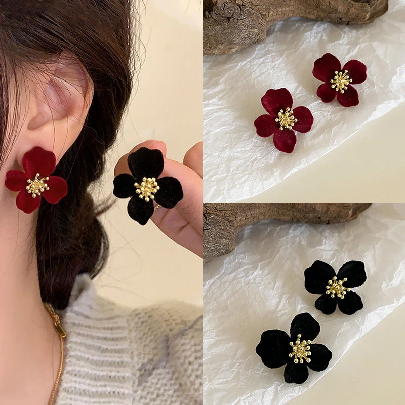 花朵气质耳钉秋冬高级感韩系甜美耳饰复古百搭独特耳环不规则花朵