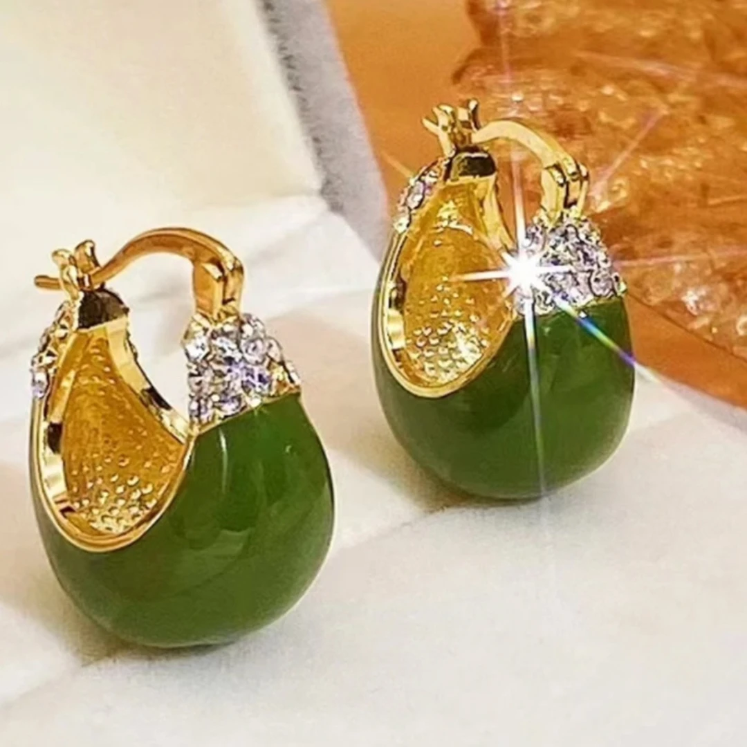 牛油果绿圈圈耳环气质轻奢款时尚百搭高级感小清新绿色包包耳饰