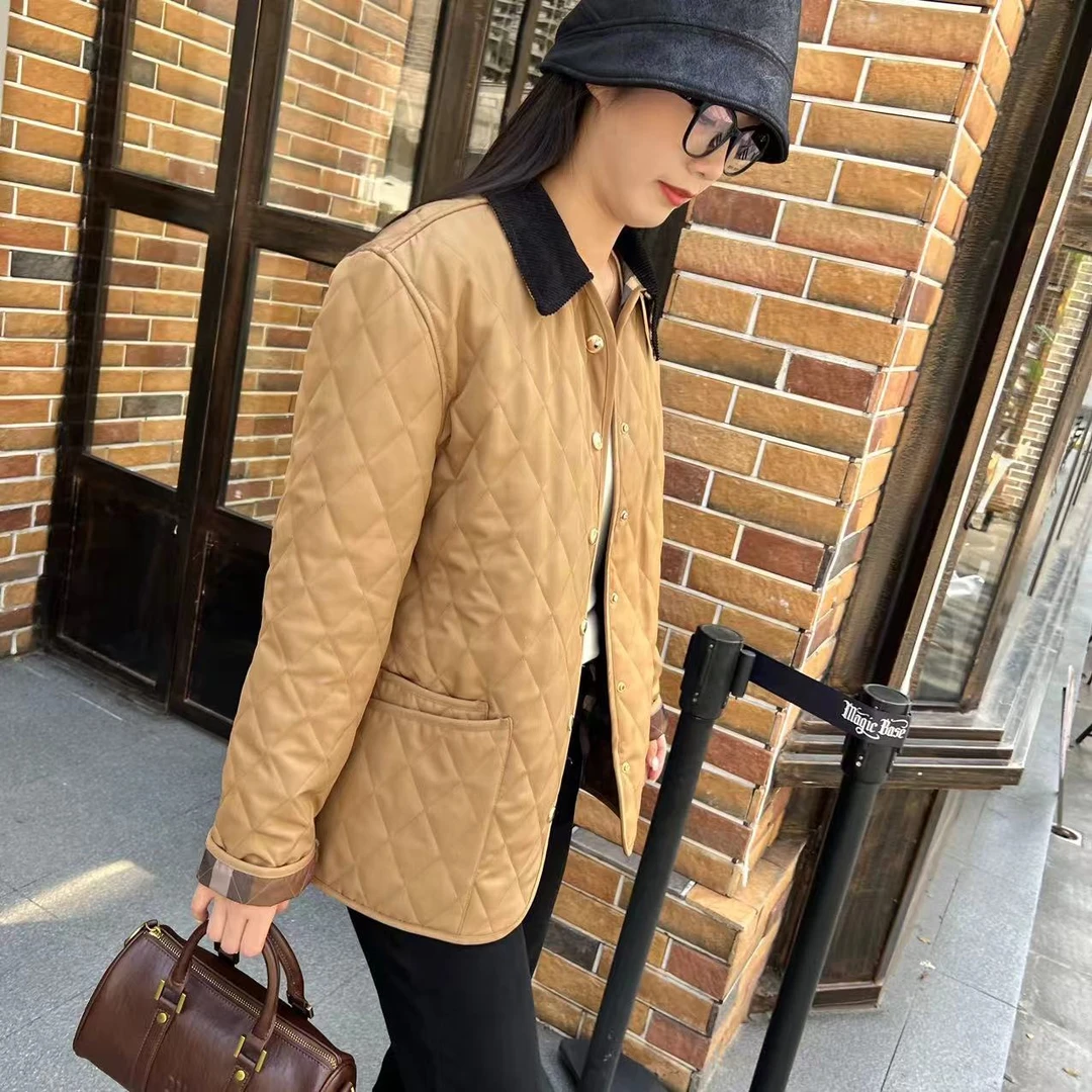 838初秋新款网红同款时尚高贵松菱形棉衣绗缝长袖百搭棉服外套女