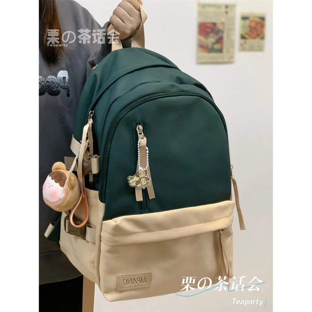 日系ins复古潮流休闲双肩包女 高中生初中大学生书包简约旅行背包