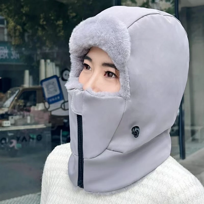 冬季雷锋帽女加绒加厚防寒滑雪骑车防水皮帽毛绒保暖护耳防风帽男