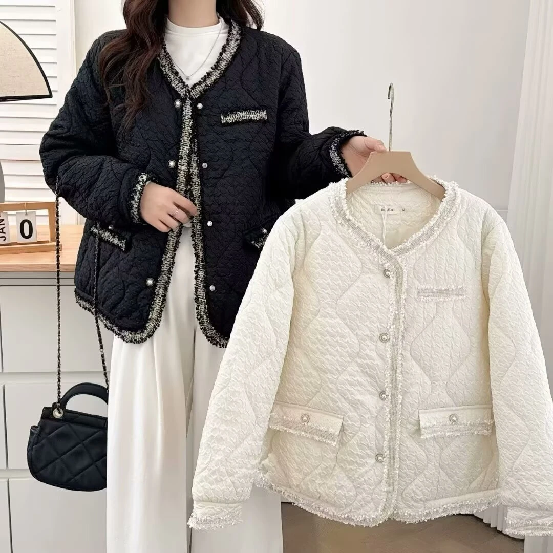 JIANAOBEN/简澳本大码洋气显瘦宽松肌理感小香风保暖棉衣外套