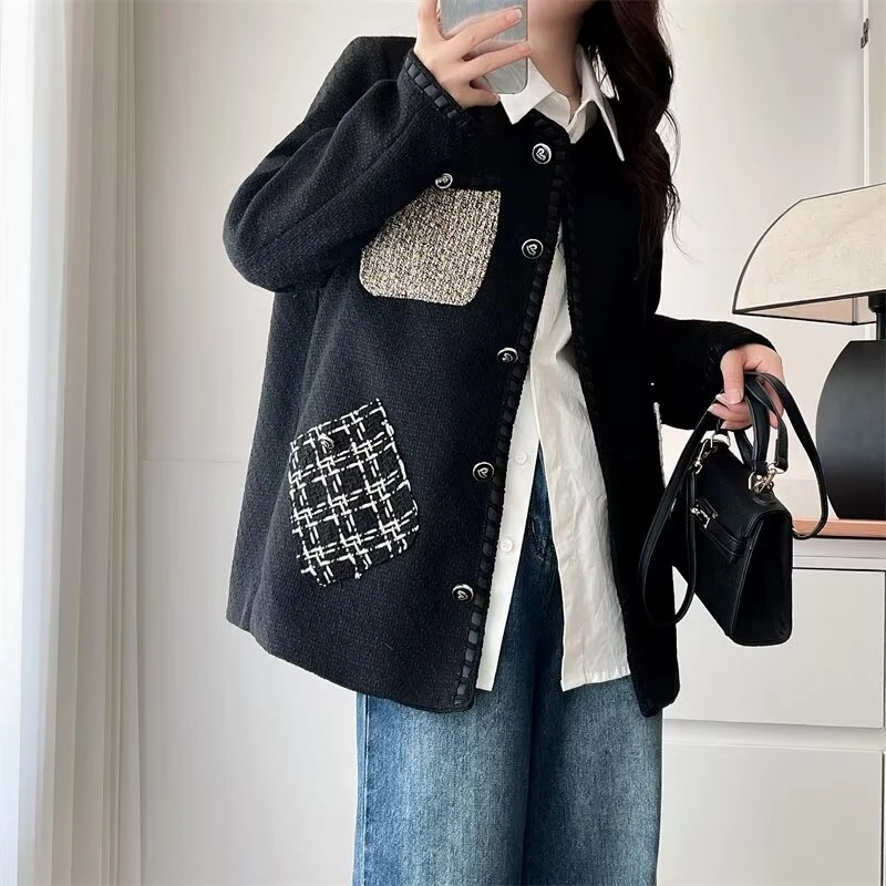 JIANAOBEN/简澳本大码洋气显瘦宽松撞色小香风高级感气质外套