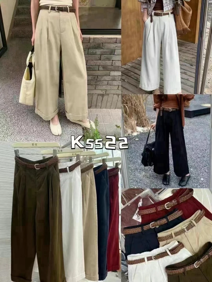 《秀秀精选》COCO~5522韩系高腰卷边阔腿裤