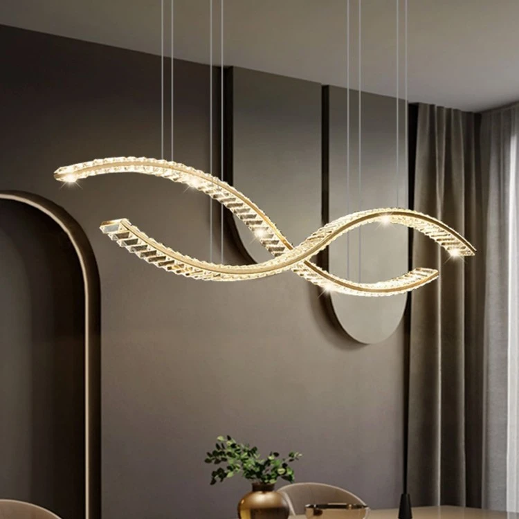 轻奢餐厅吊灯创意双波浪设计师现代简约餐桌饭厅吧台长条水晶灯