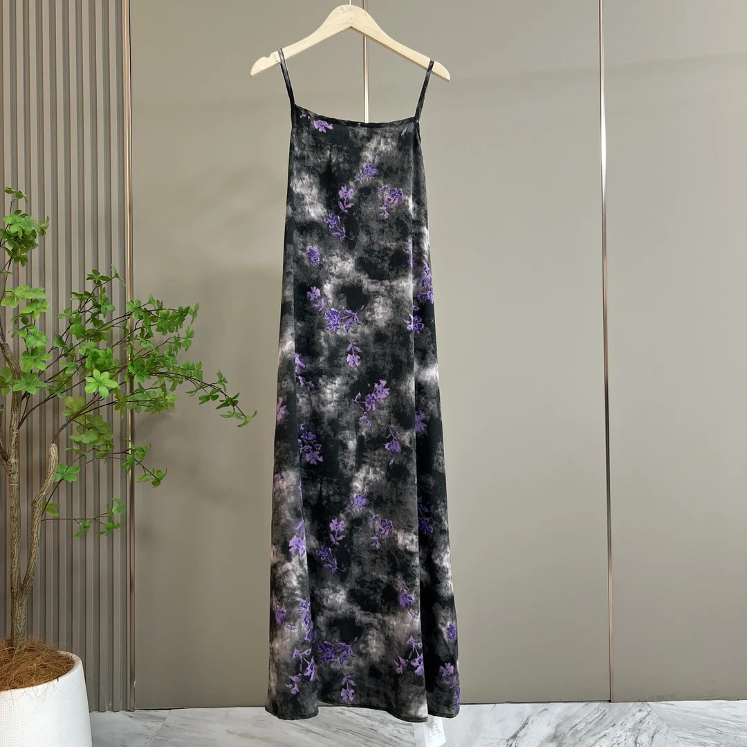 6003/ 山顶迷雾系列紫花气质时尚夏季中式优雅长款吊带显瘦连衣裙