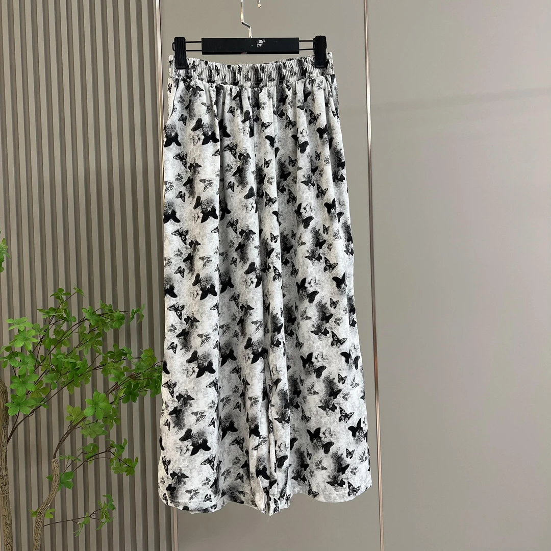 K1/阔腿裤显瘦夏季百搭潮流气质时尚灰色蝴蝶舒适宽松高腰休闲