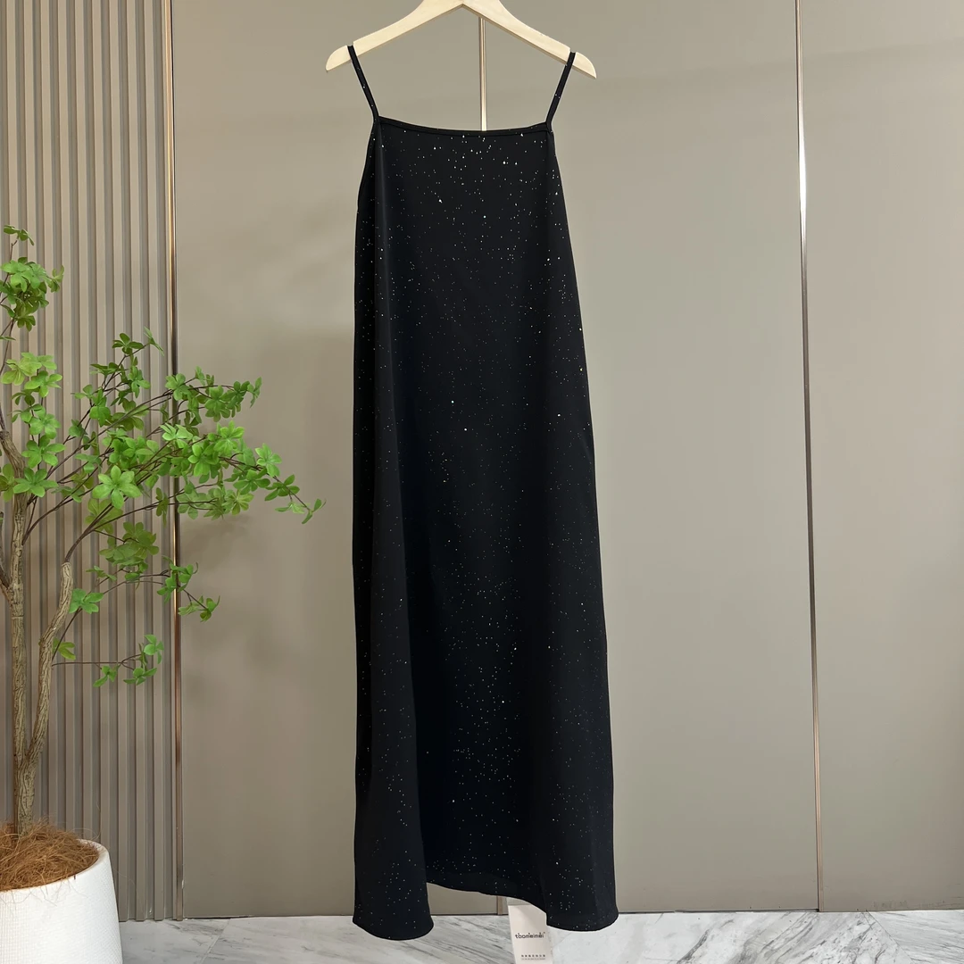 6015/亮闪星空系列黑色时尚夏季复古长款吊带女装宽松女装连衣裙