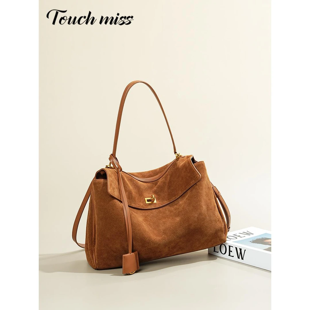 TOUCH MISS新款复古大容量通勤单肩手提腋下包磨砂牛皮凯莉托特包