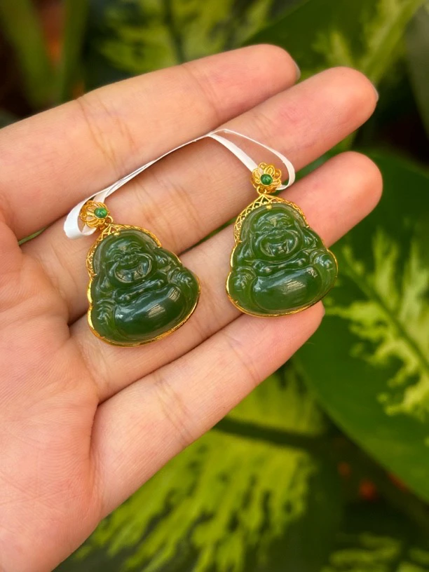 3555和田玉18k金镶嵌碧玉佛公约22.4/21.2*7.4多样性发一