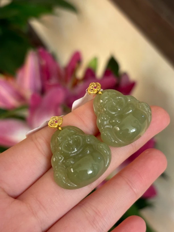 3309 和田玉18k金镶嵌黄口佛公吊坠 多样性发其一规格约30·23·8