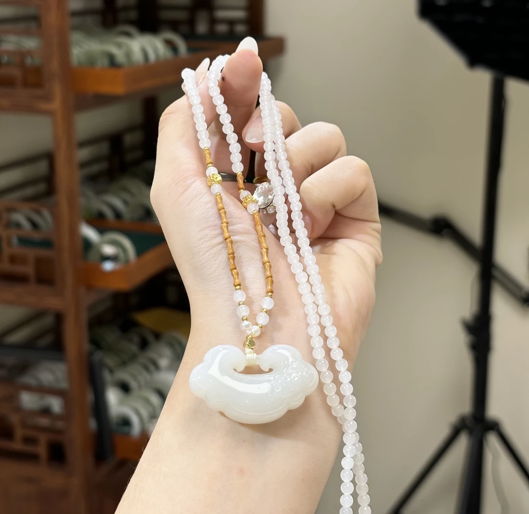 2021和田玉如意锁套装 多样性发其一 规格：40*24*12