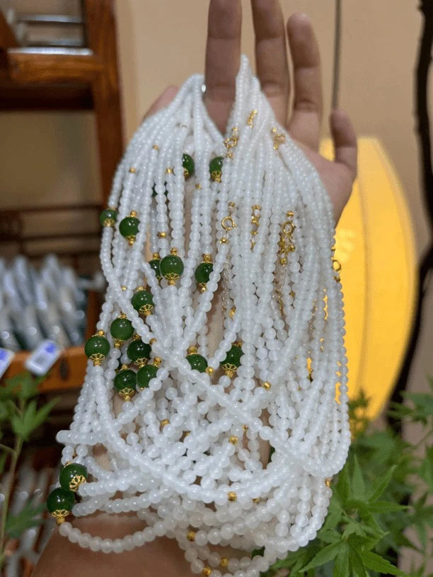 0119和田玉羊脂白玉项链规格约3mm 18k金配饰 多样性发其一