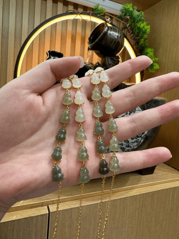 4055 和田玉青海料s925银镶嵌渐变葫芦手链 多样性拍一发一