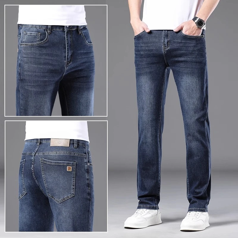 香港高端夏季新款修身直筒牛仔裤男士韩版弹力商务休闲长裤子春秋