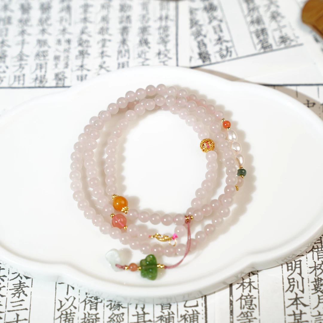 和田玉藕粉108国风设计款项链