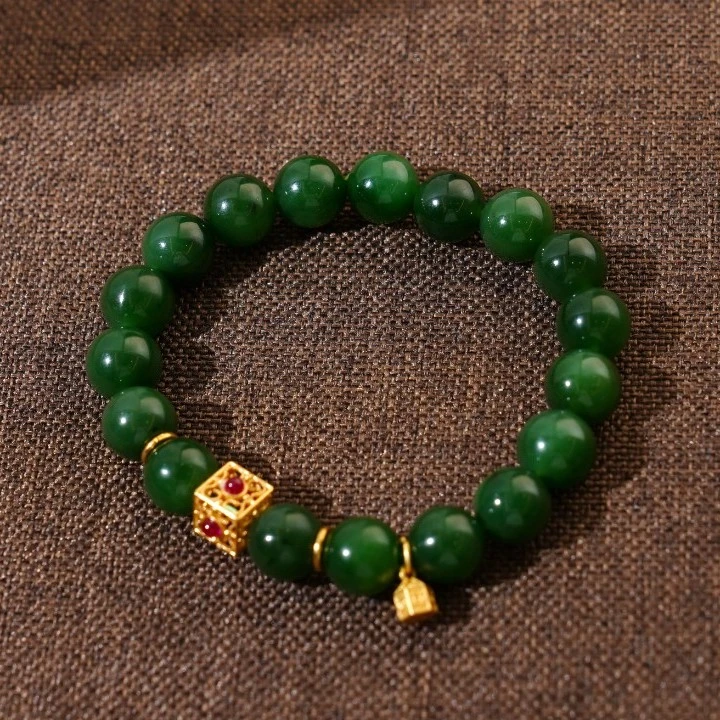 和田碧玉浓绿手串10mm