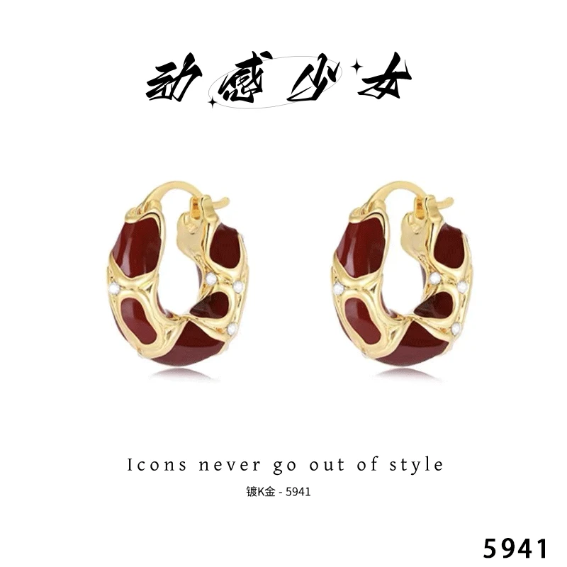动感少女 铜合金珐琅耳饰 5941-百搭轻奢时尚简约安可拉红耳扣