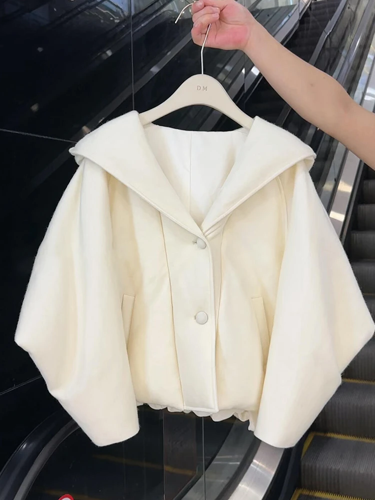 2024新款冬季女韩系独特米白色连帽短款棉衣宽松加厚外套小个子潮