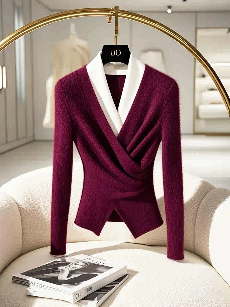 2024年冬季新年圣诞假两件针织衫打底上衣高级感超好看红色毛衣女