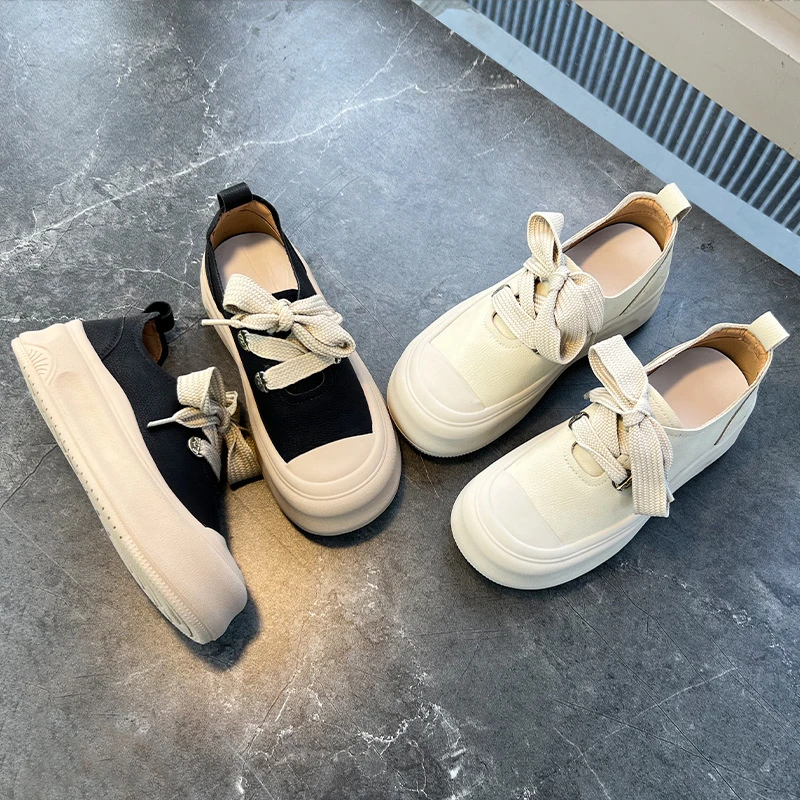 真皮小白鞋女2024秋季新款女士厚底鞋休闲百搭鞋子女增高大头女鞋