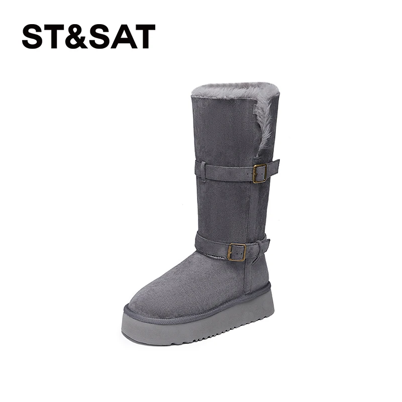 星期六加绒加厚保暖棉靴雪地靴女2024冬季新款厚底舒适两穿长筒靴