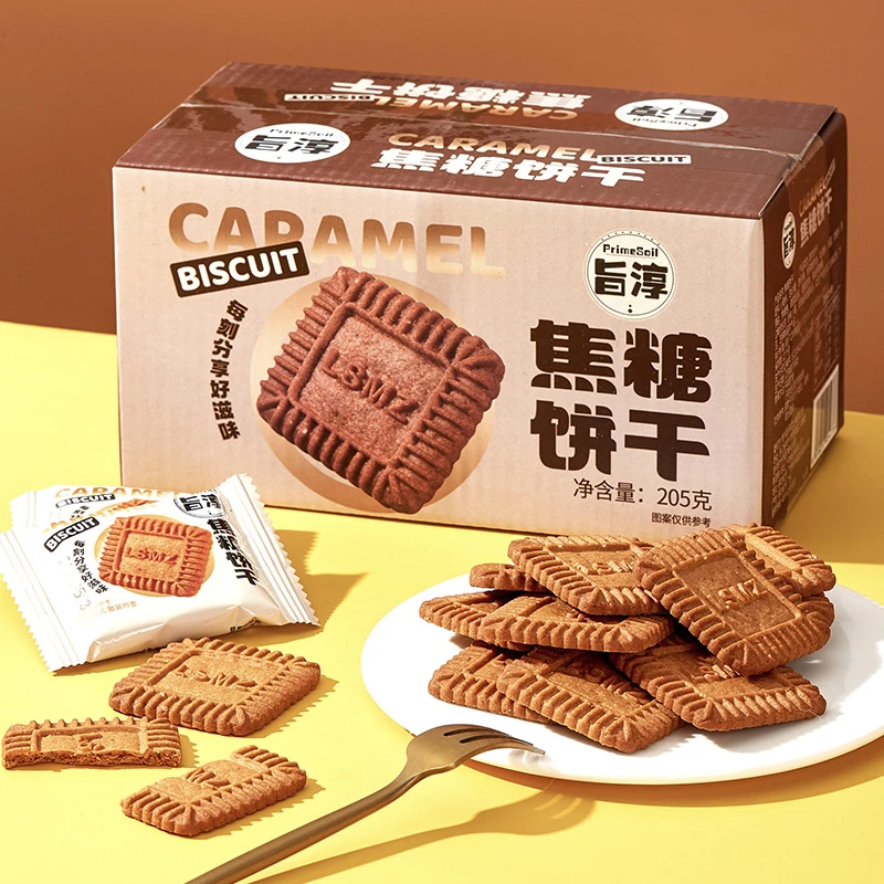 【圣诞狂欢】旨淳·焦糖饼干205克/箱(18袋)零食酥脆下午茶点心