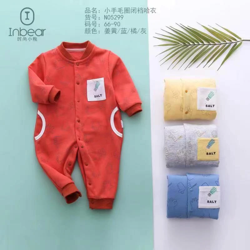 时尚小熊春秋单排扣小手毛圈闭裆哈衣