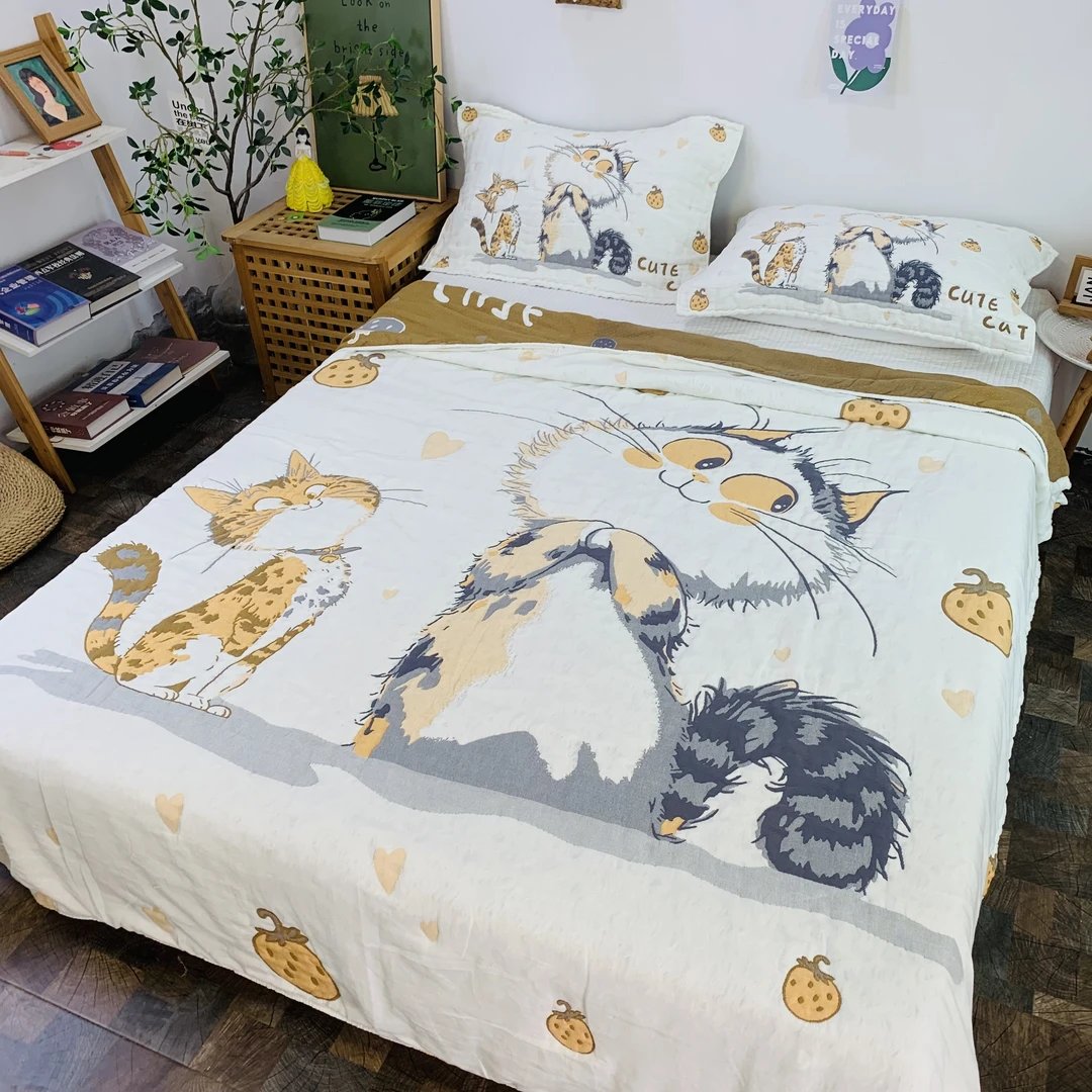 新款双人空调被夏凉被春秋纯棉纱布成人儿童被子色织提花纱布毯