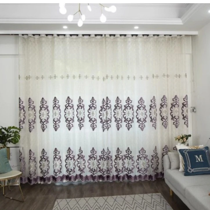 奢华米黄重工刺绣贴绒窗纱(花团锦簇)