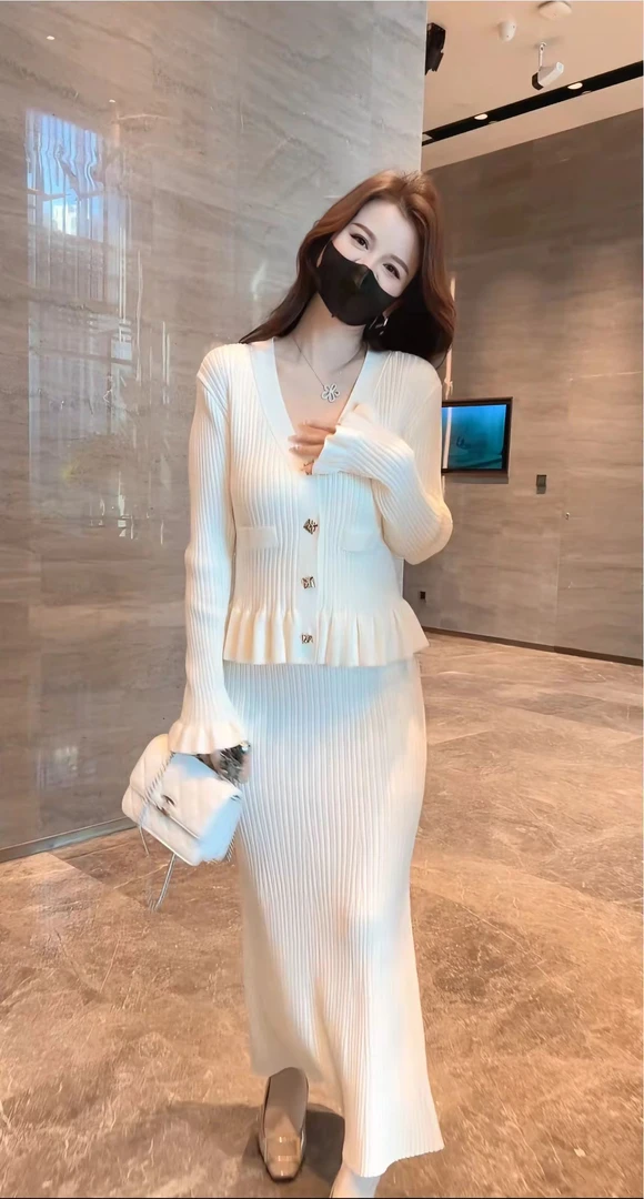 气质毛衣针织套装裙高个子小个子套装裙显瘦长袖时尚修身秋冬名媛