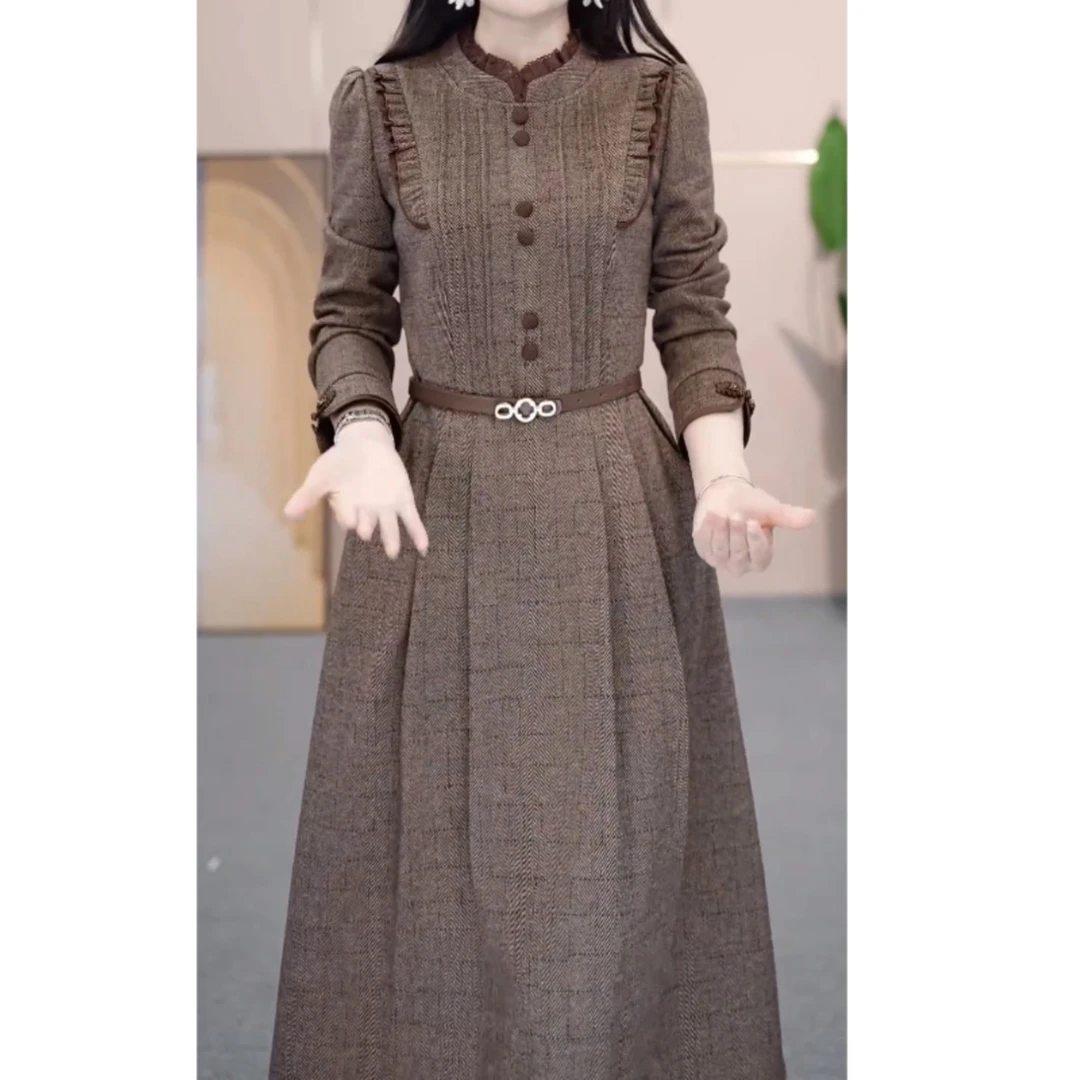 依然女装连衣裙女春季2025年新款时尚复古内搭配大衣加厚打底裙子