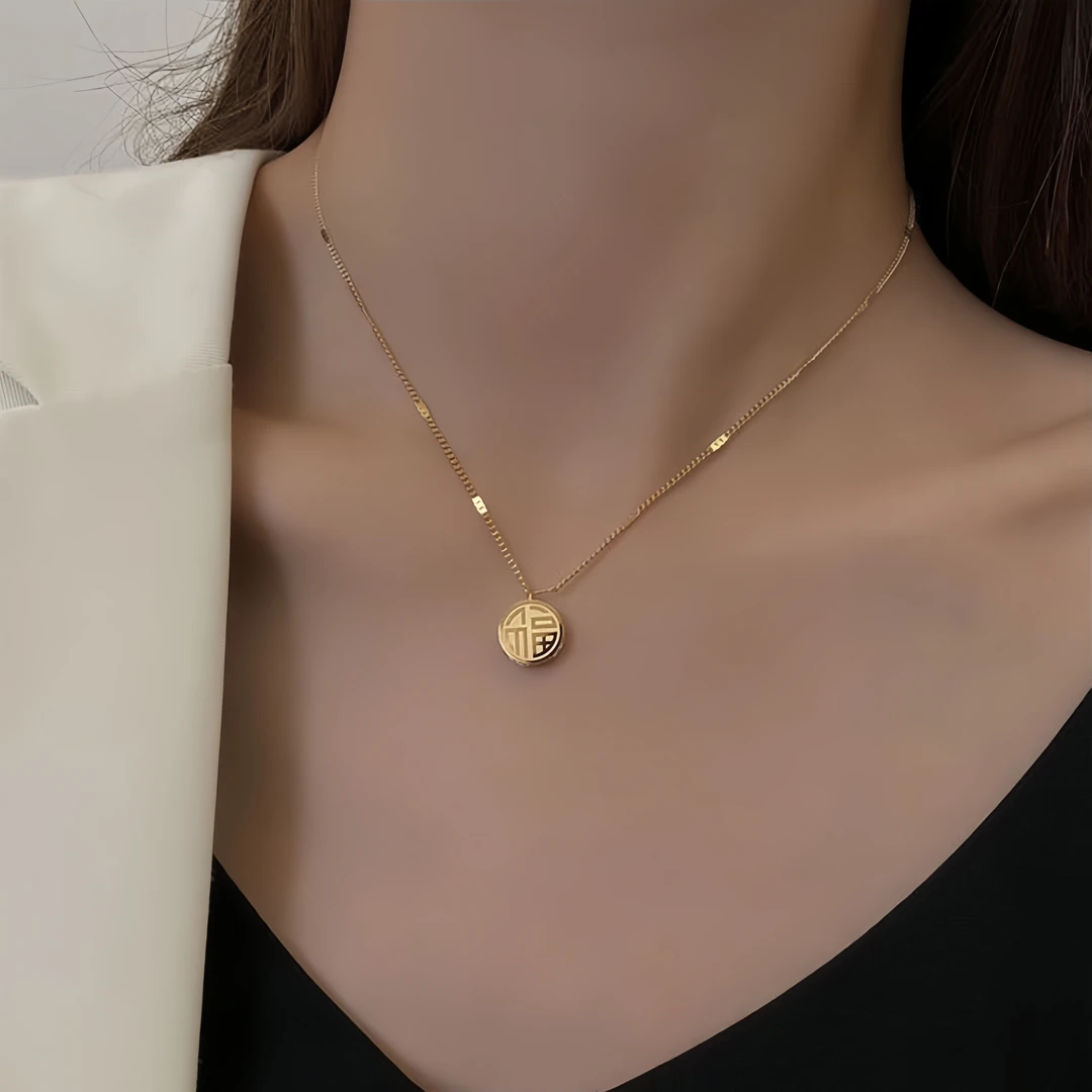 钛钢项链 福囍双面可戴项链女国风轻奢时尚百搭高级不掉色锁骨链