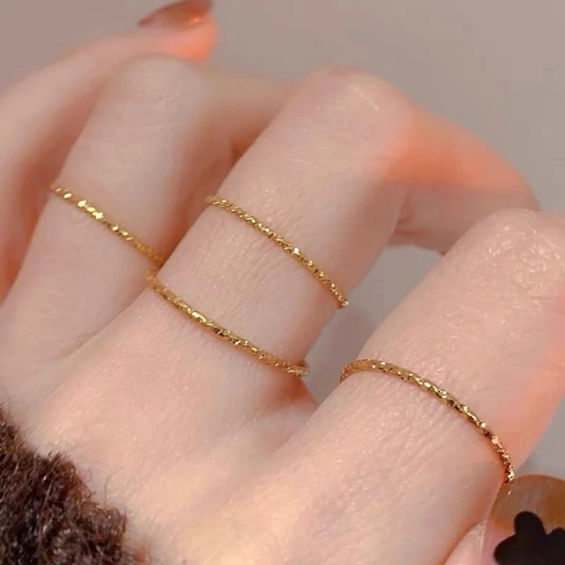 钛钢戒指 简约叠戴细戒指女个性气质时尚百搭金色指环素戒不掉色