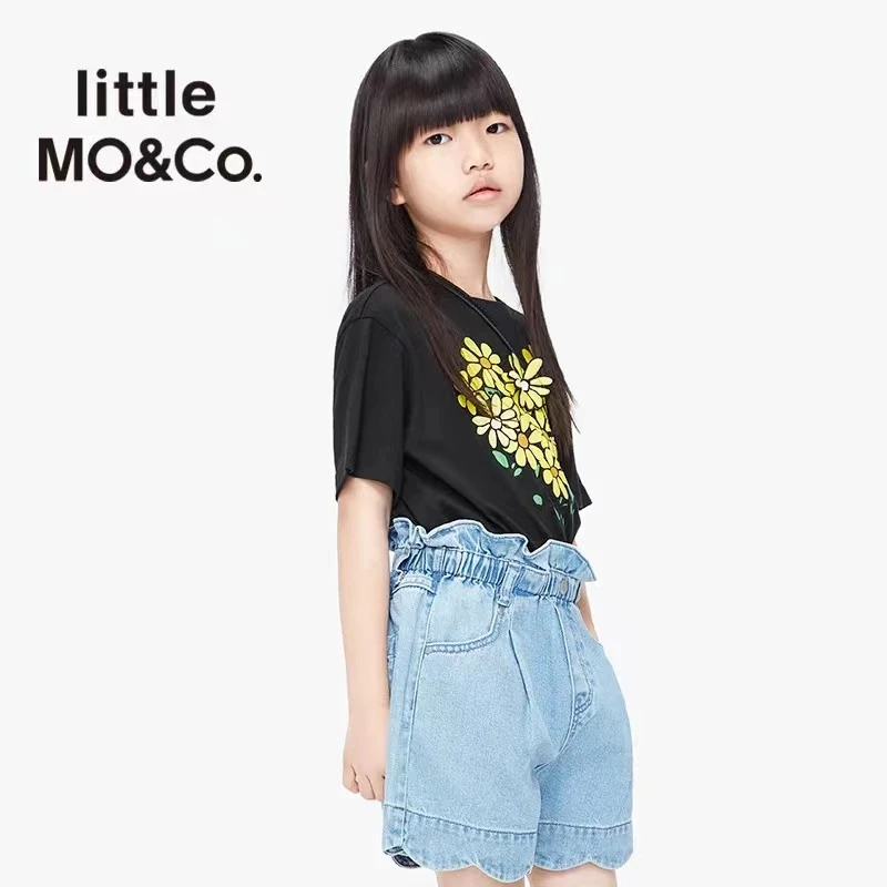 littlemoco童装夏装新款女童纯棉花朵印花短袖T恤#KBB2TEET46