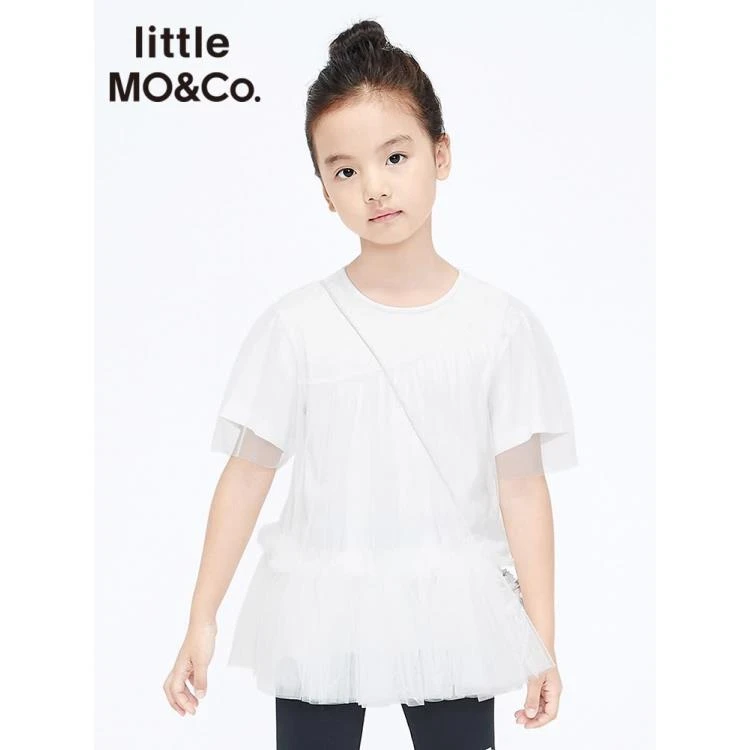 littlemoco童装夏季女童短袖上衣透气假两件蓬蓬纱T恤#KBA2TOP018