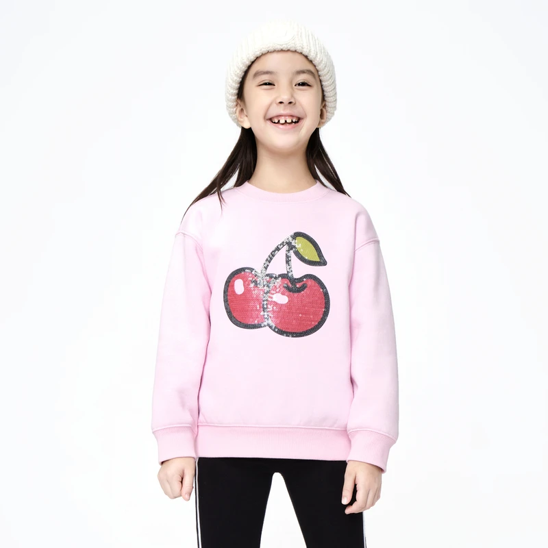 littlemoco童装23冬装新款女童加绒珠片绣长袖卫衣#KBC4SWST07