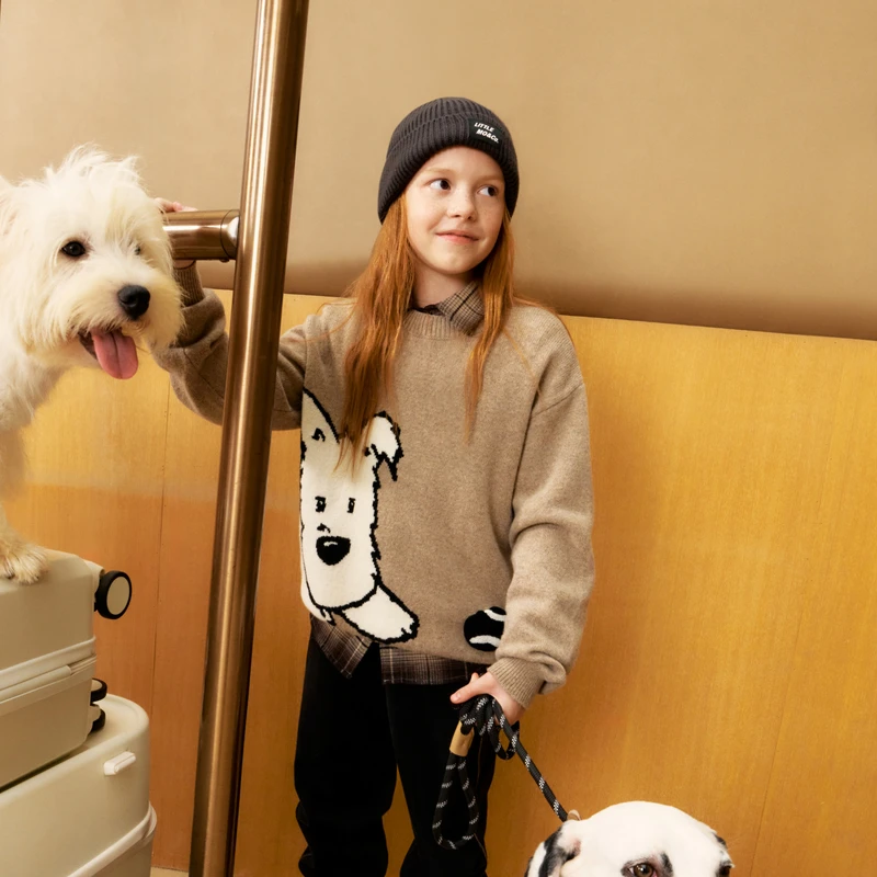 littlemoco童装24秋新款儿童圆领套头长袖毛衣毛衫#KBD3SWT018