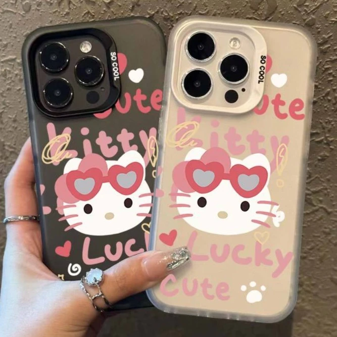 墨镜凯蒂猫适用苹果14promax手机壳iPhone13全包11防摔12软15简约